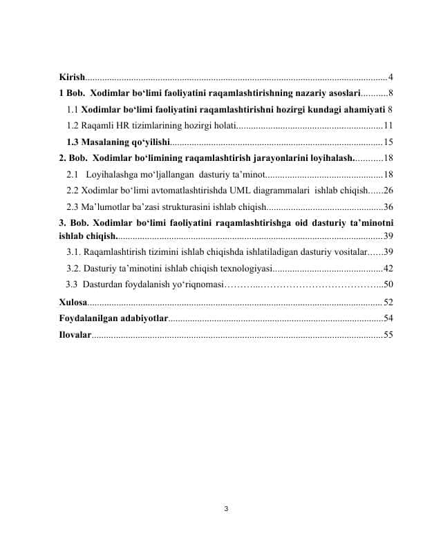 Xodimlar bo‘limi faoliyati axborot tizimini loyihalash va raqamlashritish