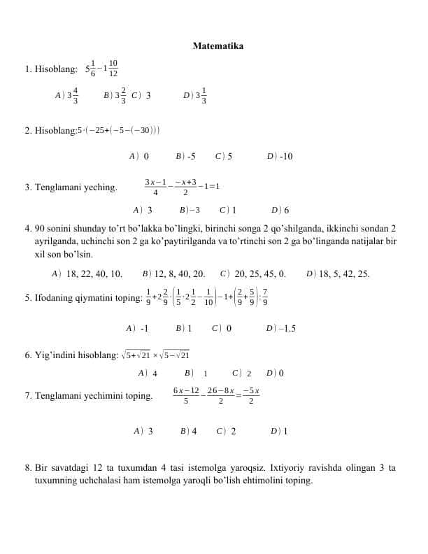 Test-4 matematika