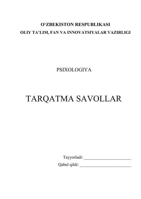 Psixologiya boʼyicha tarqatma savollar psixologiya
