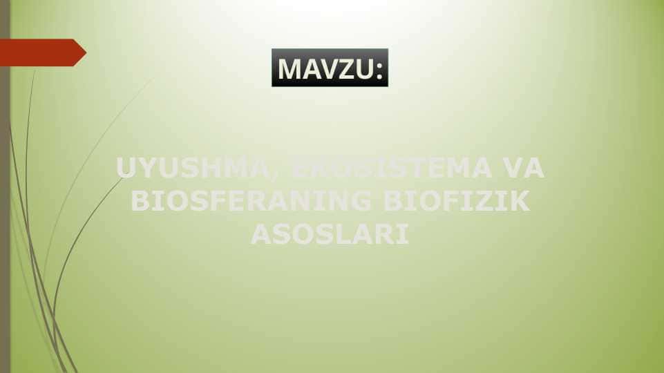 UYUSHMA, EKOSISTEMA VA BIOSFERANING BIOFIZIK ASOSLARI
