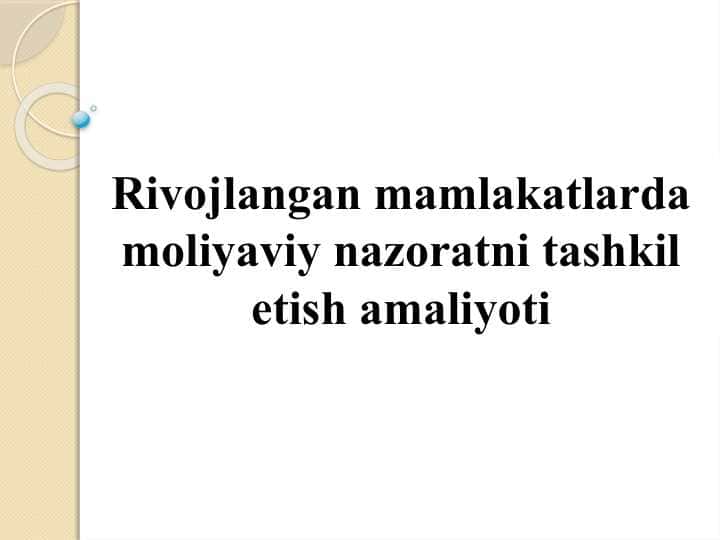Rivojlangan mamlakatlarda moliyaviy nazoratni tashkil etish amaliyoti