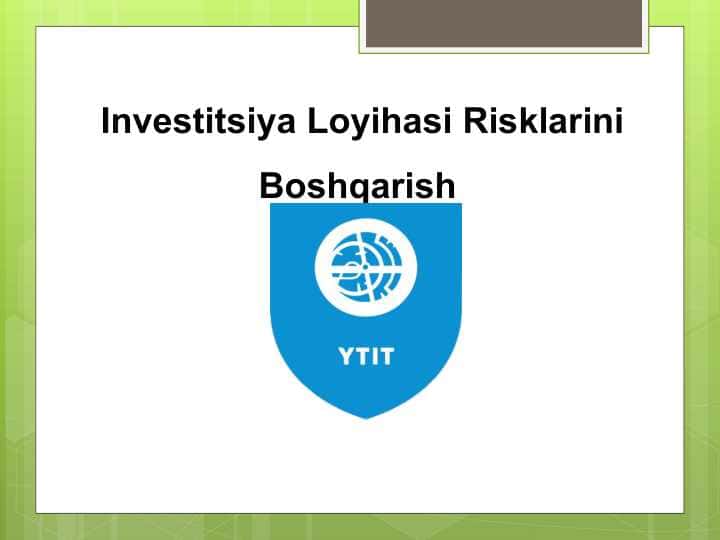 Investitsiya Loyihasi Risklarini Boshqarish