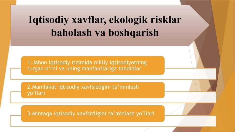 Iqtisodiy xavflar, ekologik risklar baholash va boshqarish