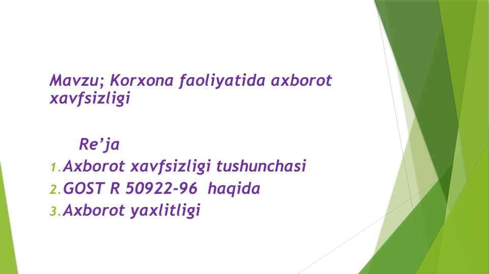 Korxona faoliyatida axborot xavfsizligi