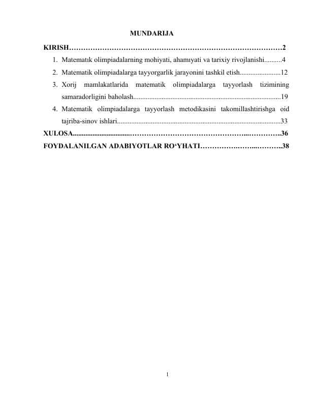 Matematik fan olimpiadalariga o'quvchilarni tayyorlash metodikasi