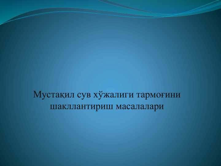 Мустақил сув хўжалиги тармоғини шакллантириш масалалари