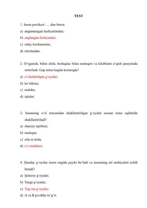 Psixologiyadan test