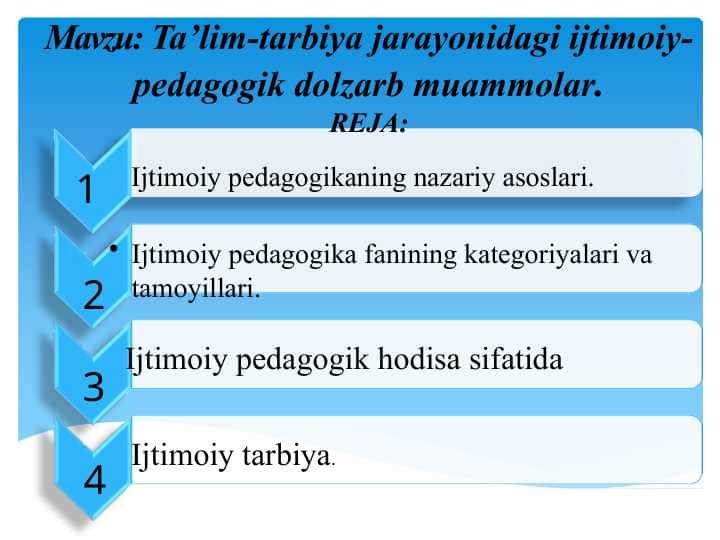 Ta’lim-tarbiya jarayonidagi ijtimoiy-pedagogik dolzarb muammolar