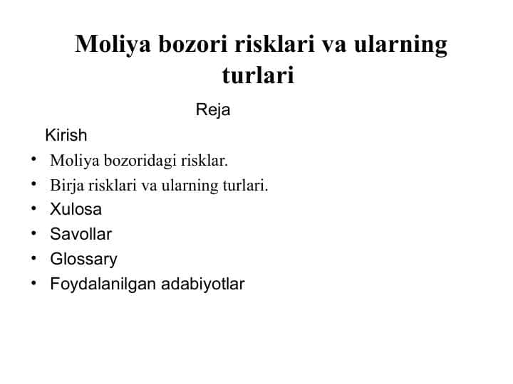 Moliya bozori risklari va ularning turlari