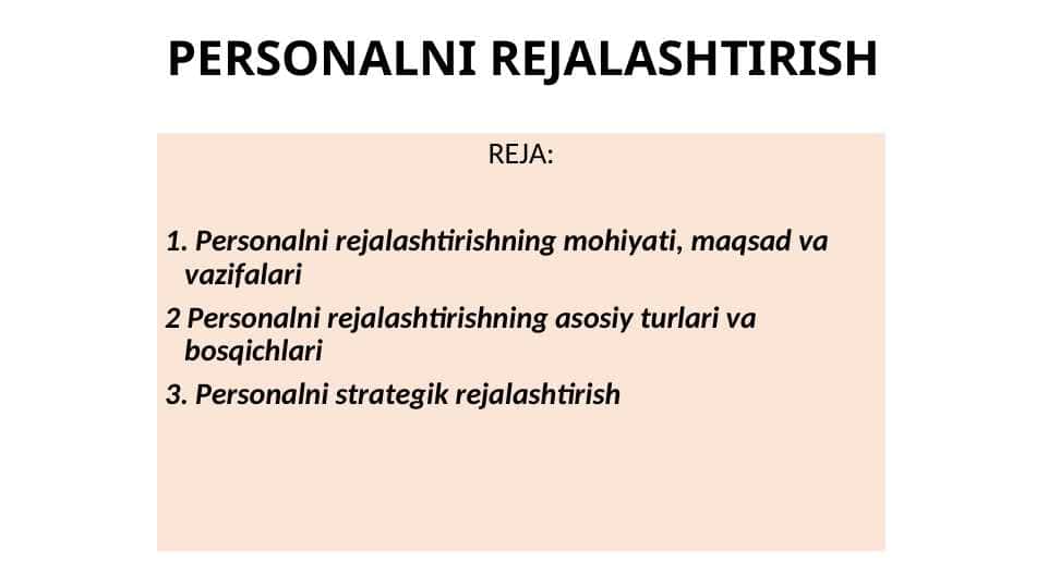 PERSONALNI REJALASHTIRISH