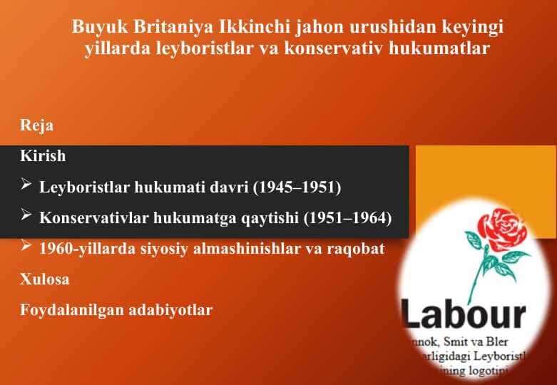Buyuk Britaniya Ikkinchi jahon urushidan keyingi yillarda leyboristlar va konservativ hukumatlar 25