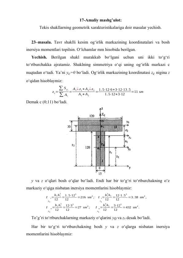 Tekis shakllarning geometrik xarakteristikalariga doir masalar yechish.