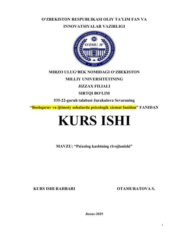 Psixolog kasbining rivojlanishi