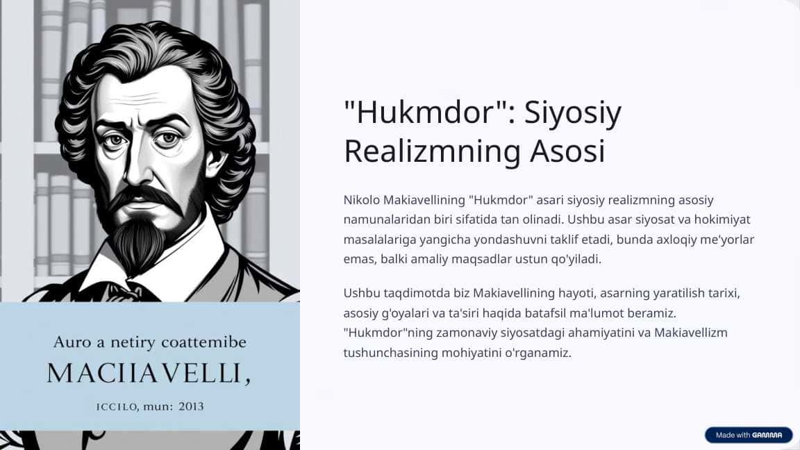 Makiavellining “Hukmdor” asari bo`yicha slayd
