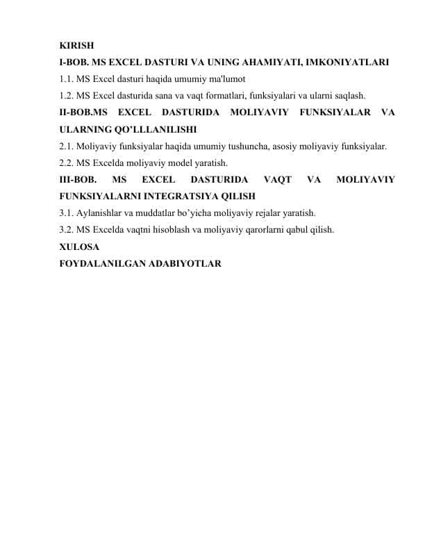 MS EXCEL DASTURI VA UNING AHAMIYATI, IMKONIYATLARI