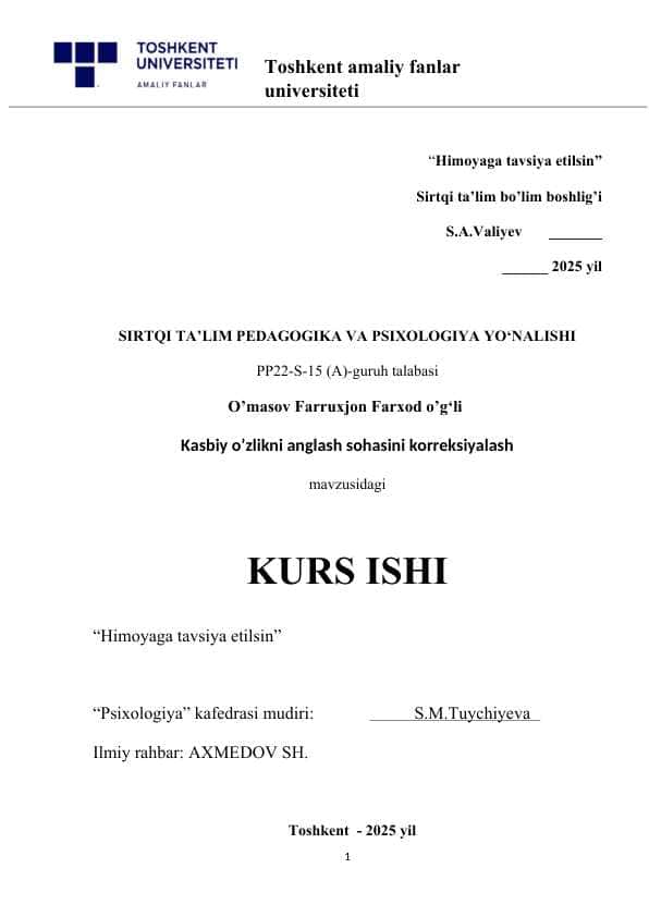 kasbiy o'zlikni anglashni korreksiyalash