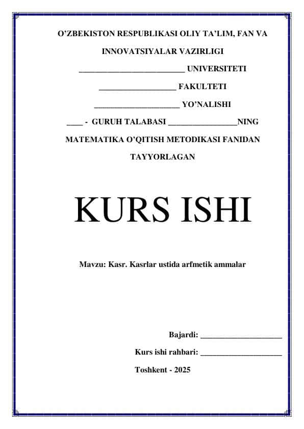 Kasr. Kasrlar ustida arfmetik amallar