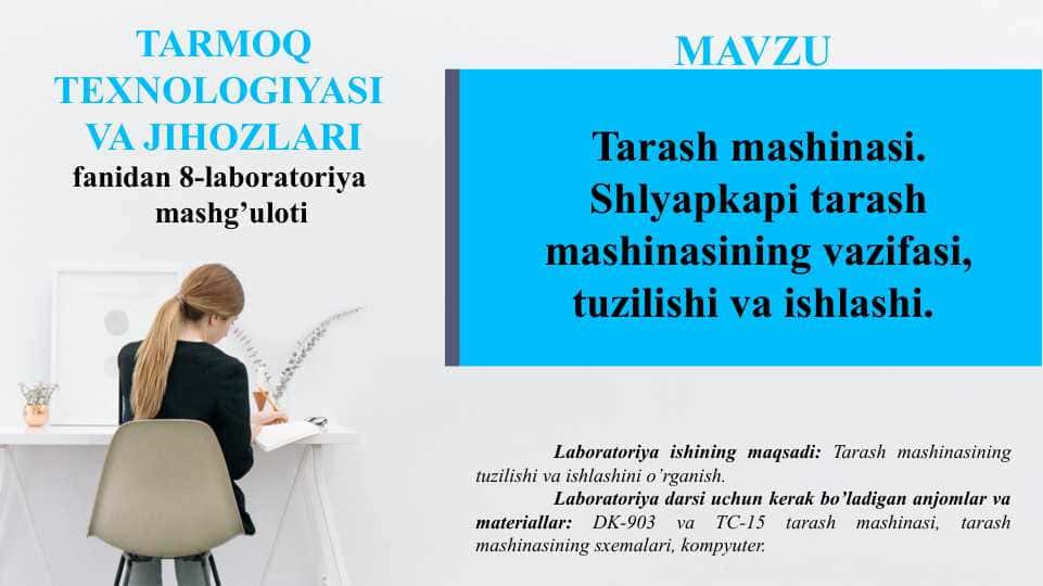 Tarash mashinasi. Shlyapkapi tarash mashinasining vazifasi, tuzilishi va ishlashi.