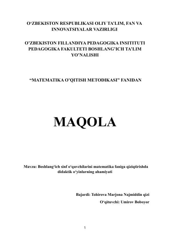 Mavzu: “Ekstremal vaziyatlarda xavfsizlik va barqarorlikni taminlashda psixologik xizmat” . Maqola
