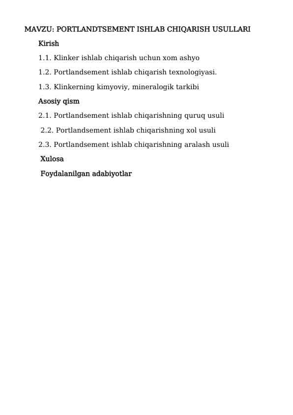 Portlandsement ishlab chiqarish usullari