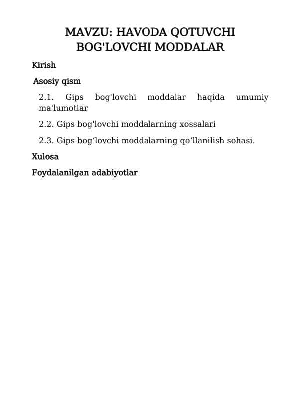 Havoda qotuvchi bog'lovchi moddalar