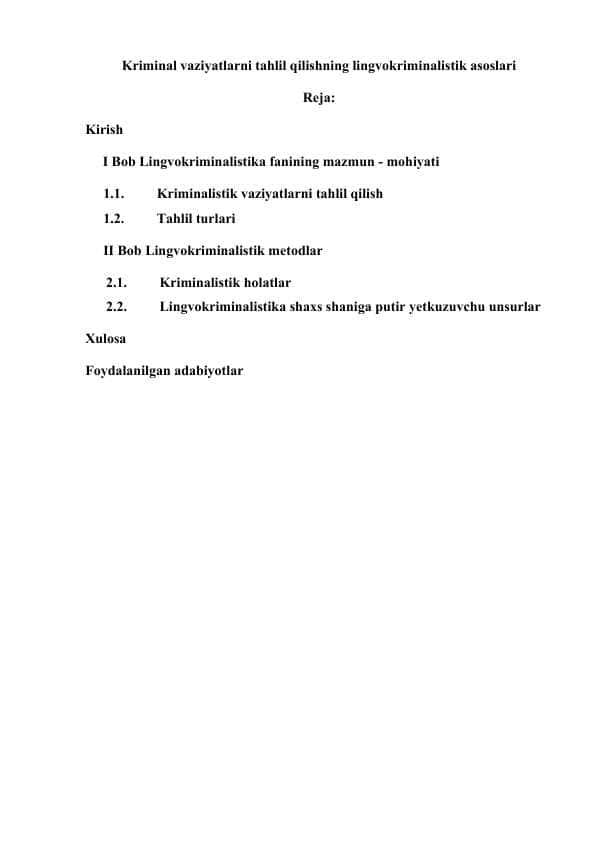 Kriminal vaziyatlarni tahlil qilishning lingvokriminalistik asoslari