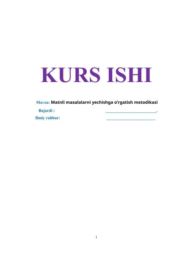 Matnli masalalarni yechishga o’rgatish metodikasi