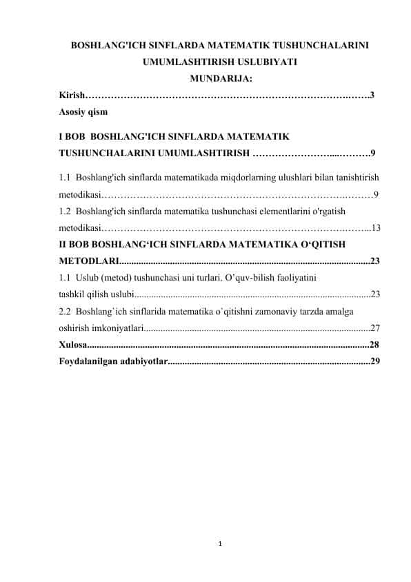 BOSHLANG'ICH SINFLARDA MATEMATIKA O'QITISHDA KASR TUSHUNCHASI ELEMENTLARINI O'RGATISH METODIKASI