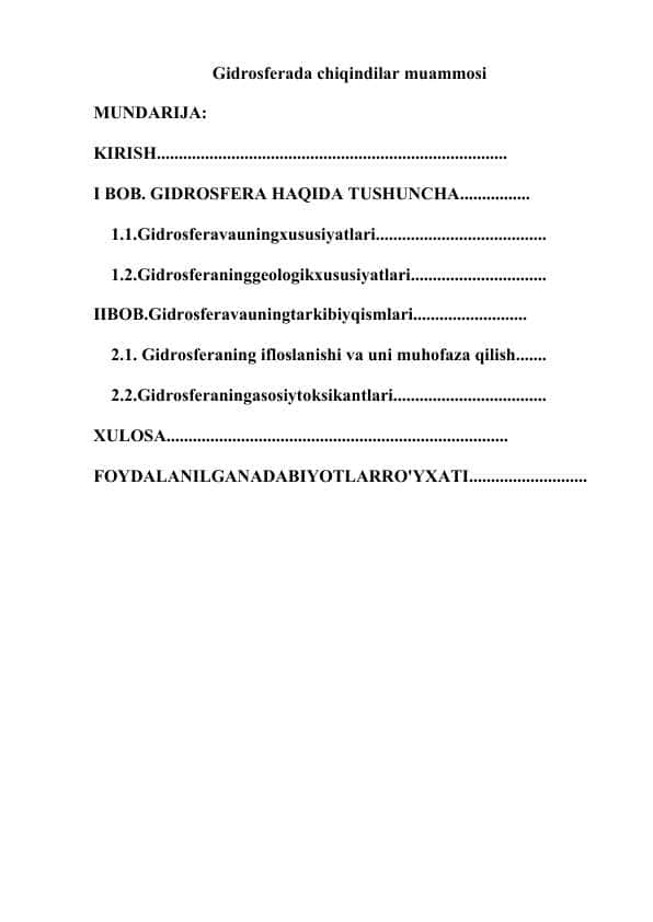 Gidrosferada chiqindilar muammosi