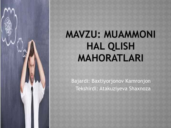 MUAMMONI HAL QILISH MAHORATI
