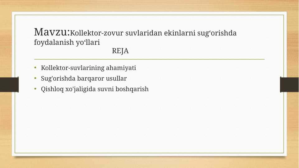 Kollektor-zovur suvlaridan ekinlarni sugʻorishda foydalanish yoʻllari