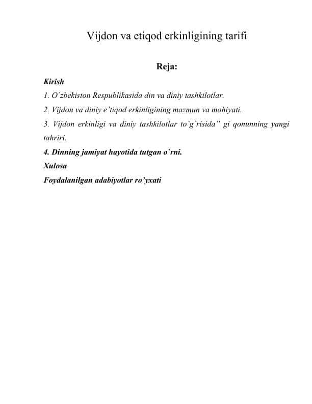 Vijdon va etiqod erkinligining tarifi