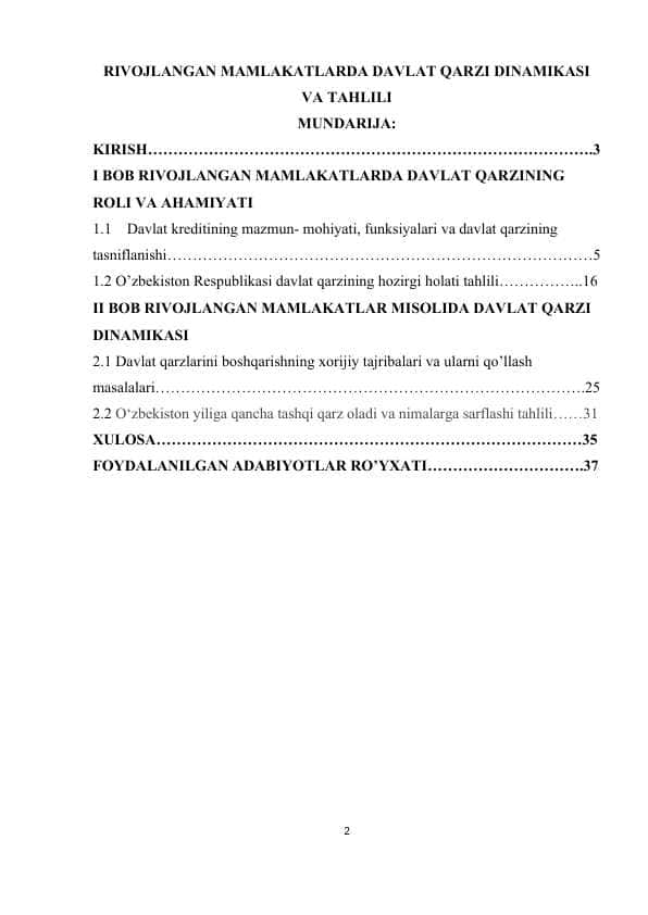 RIVOJLANGAN MAMLAKATLARDA DAVLAT QARZI DINAMIKASI VA TAHLILI