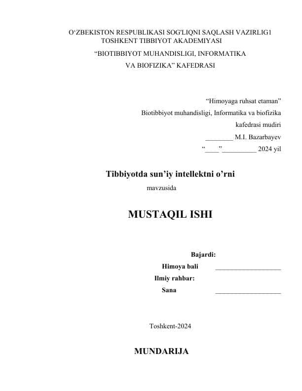 Tibbiyotda sun’iy intellektni o’rni