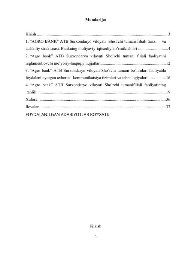 Agro bank amaliyot hisoboti Sho’rchi tumani