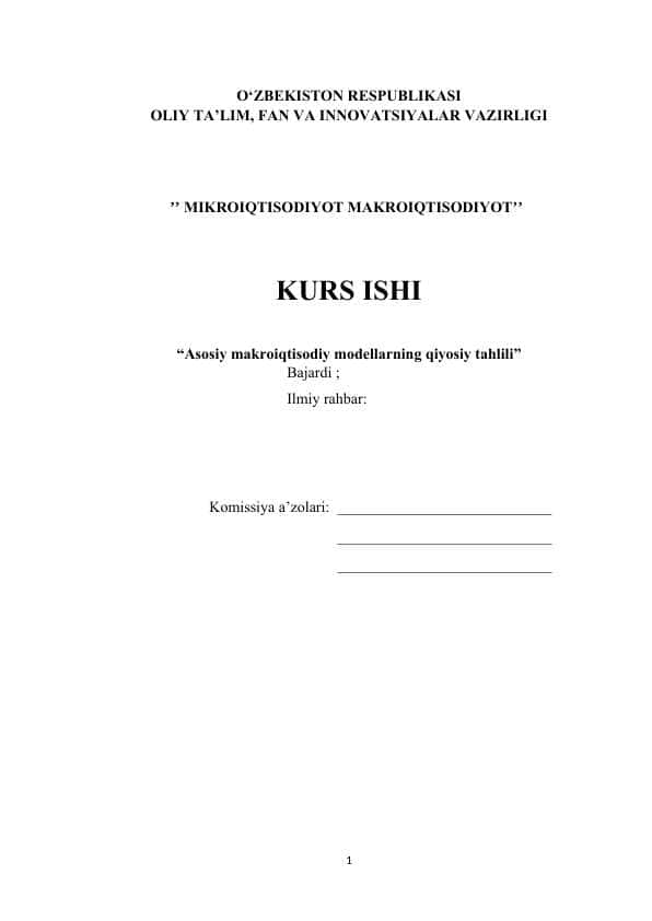 Asosiy makroiqtisodiy modellarning qiyosiy tahlili