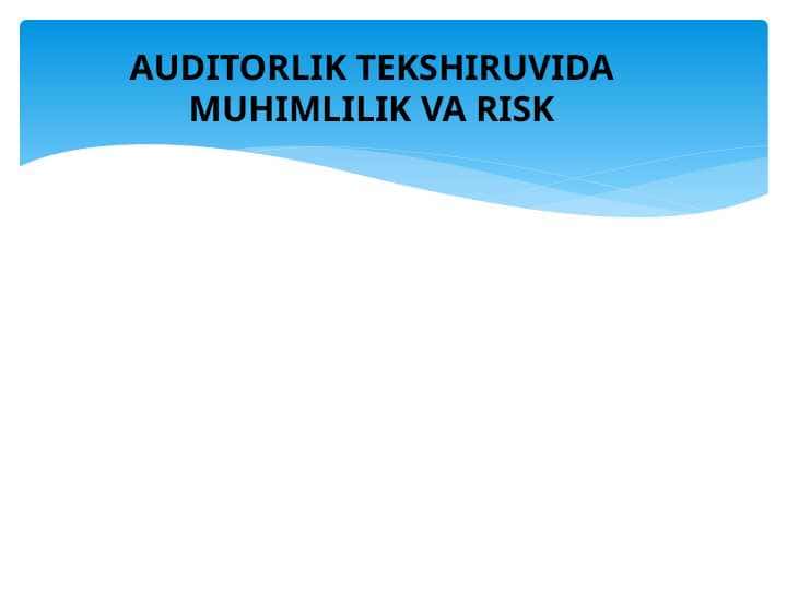 AUDITORLIK TEKSHIRUVIDA MUHIMLILIK VA RISK