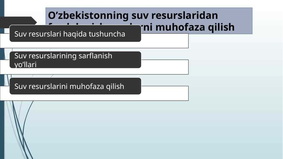 O’zbekistonning suv resurslaridan foydalanish va ularni muhofaza qilish
