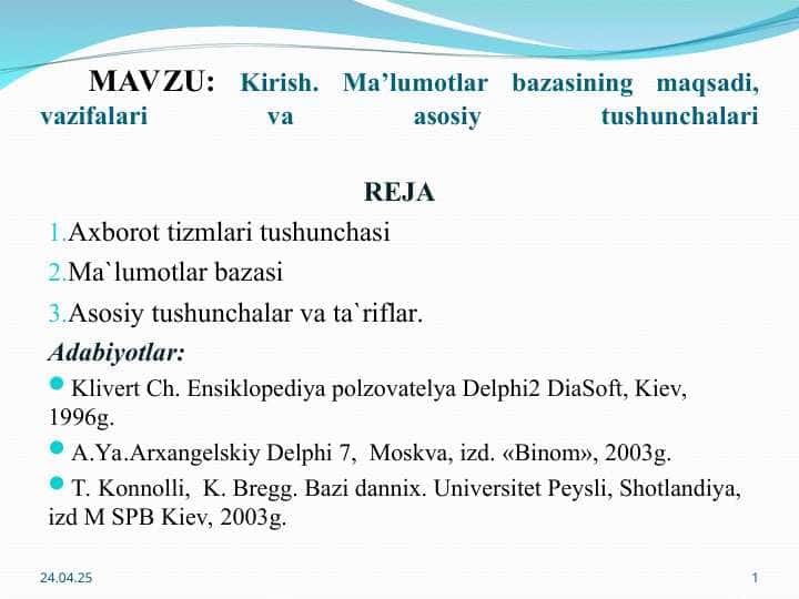 Компютернинг буйруқлар тизими, буйруқлар турлари ва форматлари