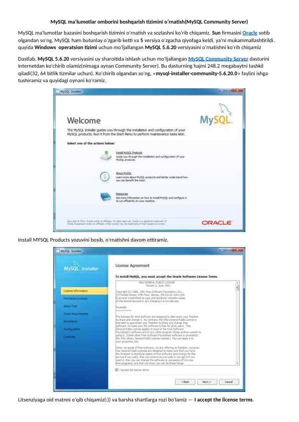 MySQL ma’lumotlar omborini boshqarish tizimini o’rnatish(MySQL Community Server)