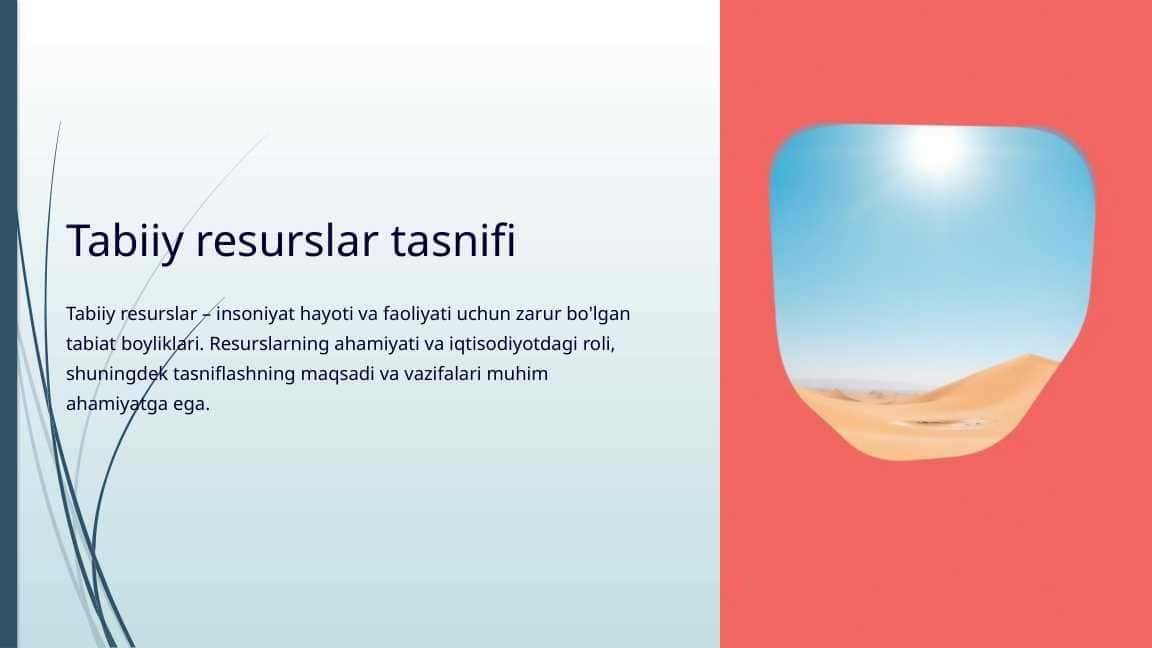 Tabiiy resurslar tasnifi.