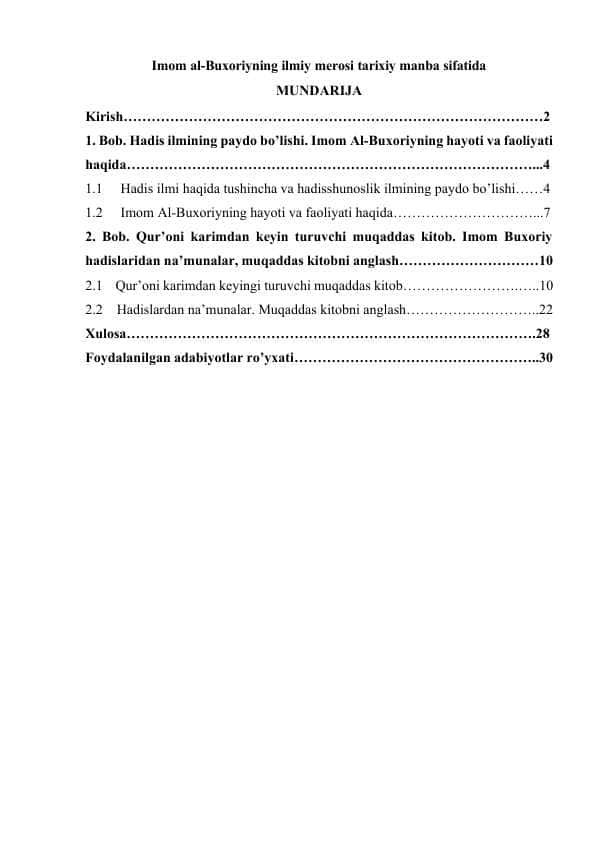 Imom al-Buxoriyning ilmiy merosi tarixiy manba sifatida