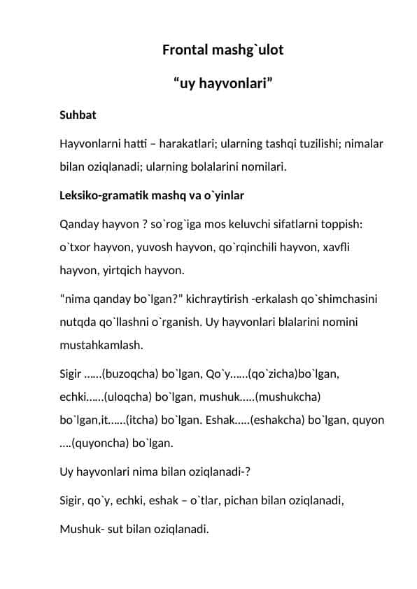 uy hayvonlari