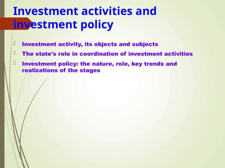 Investment activities and investment policy