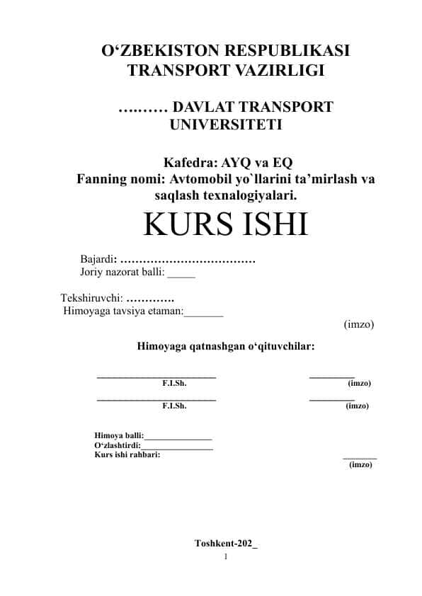 AVTOMOBIL YO'LLARINI TAMIRLASH VA SAQLASH