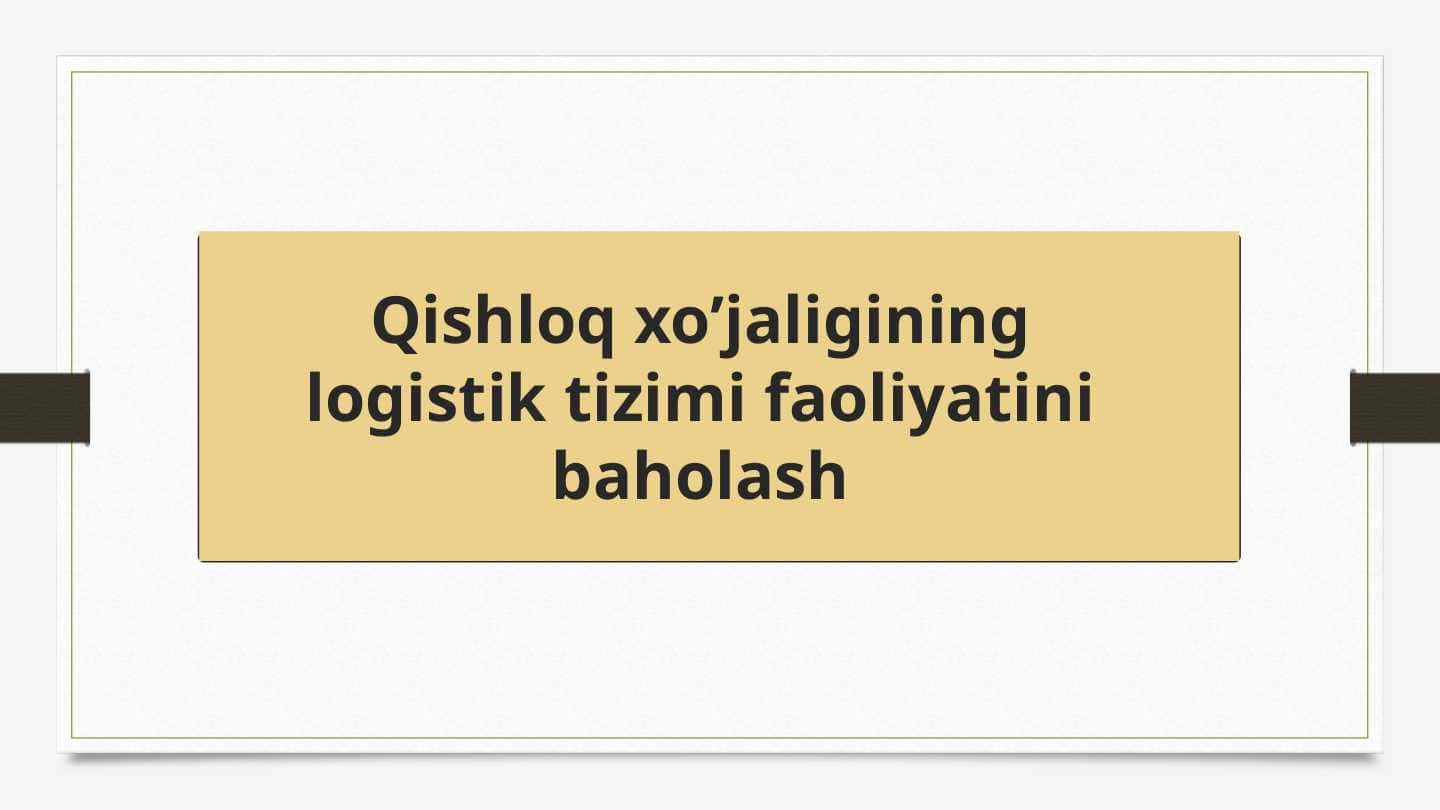 Qishloq xo’jaligining logistik tizimi faoliyatini baholash