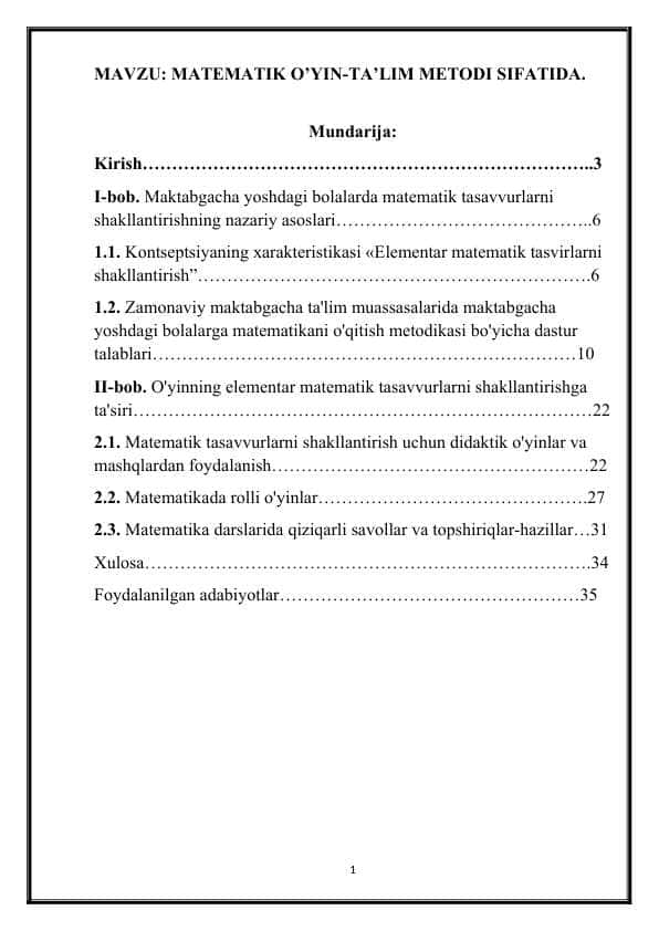 MATEMATIK O’YIN-TA’LIM METODI SIFATIDA.