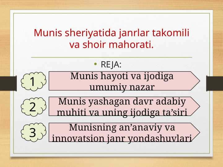 Munis sheriyatida janrlar takomili va shoir mahorati.
