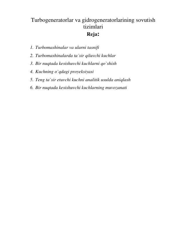 Turbogeneratorlar va gidrogeneratorlarining sovutish tizimlari