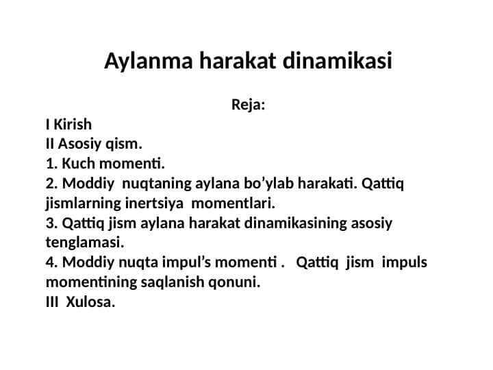 Aylanma harakat dinamikasiv
